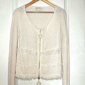 Elisa Cavaletti Cream Knit Fringe Cardigan Sweater - Boho Artisanal Style